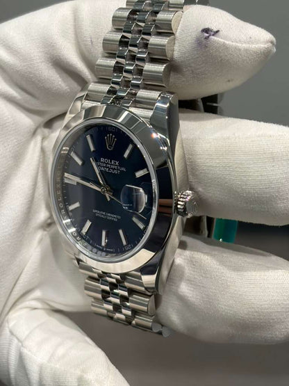 Rolex Stainless Steel Datejust 41 Date Watch - 41 MM - Jubilee Bracelet - Smooth Bezel - Blue Dial - 126300-0002