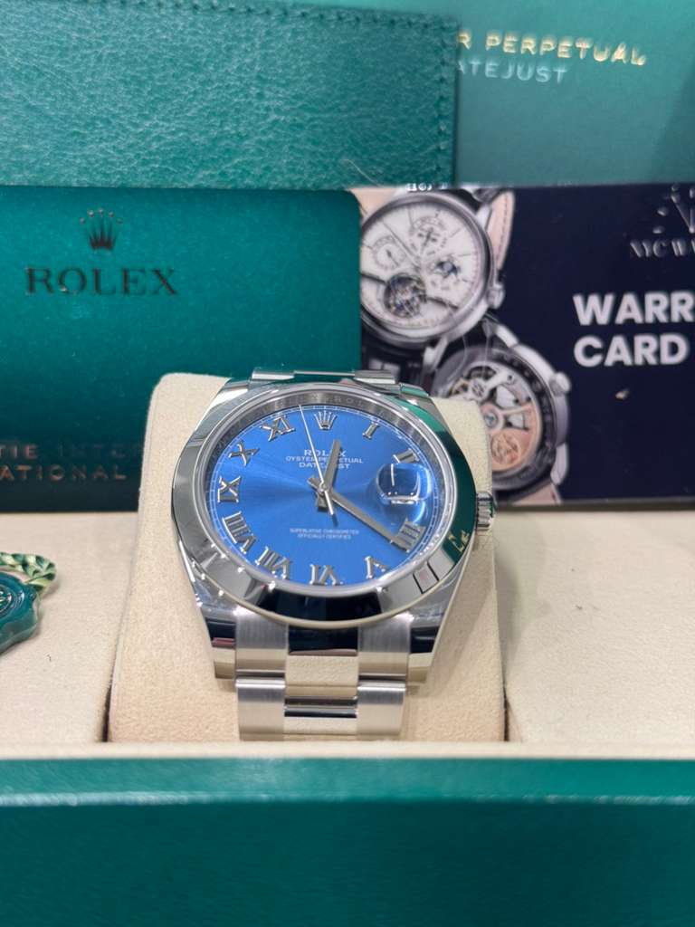 Rolex Stainless Steel Datejust 41 Date Watch - 41 MM - Oyster Bracelet - Smooth Bezel - Blue Roman Dial - 126300 blro