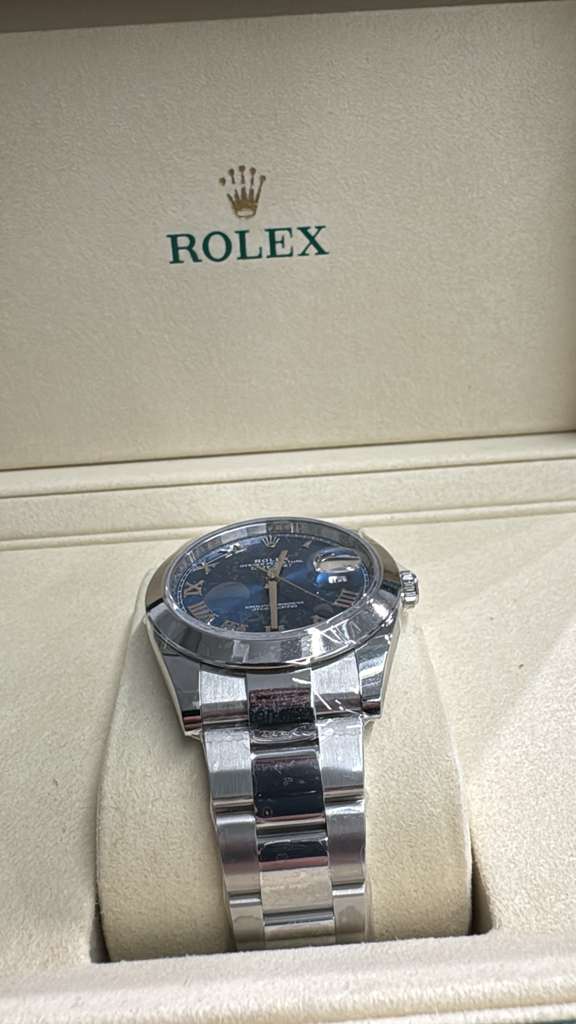 Rolex Stainless Steel Datejust 41 Date Watch - 41 MM - Oyster Bracelet - Smooth Bezel - Blue Roman Dial - 126300 blro