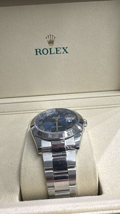 Rolex Stainless Steel Datejust 41 Date Watch - 41 MM - Oyster Bracelet - Smooth Bezel - Blue Roman Dial -  126300-0017