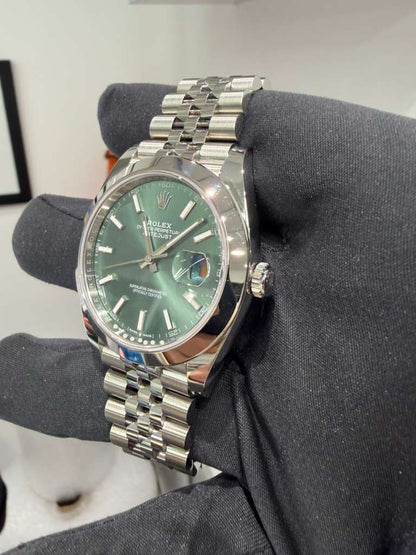 Rolex Stainless Steel Datejust 41 Date Watch - 41 MM - Jubilee Bracelet - Smooth Bezel - Mint Green Dial - 126300-0020