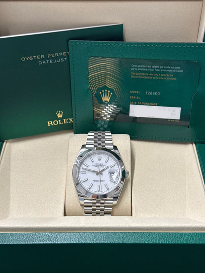 Rolex Stainless Steel Datejust 41 Date Watch - 41 MM - Jubilee Bracelet - Smooth Bezel - White Dial - 126300-0006