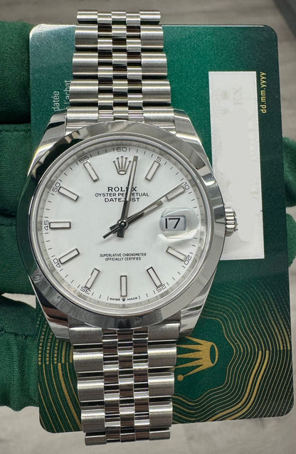 Rolex Stainless Steel Datejust 41 Date Watch - 41 MM - Jubilee Bracelet - Smooth Bezel - White Dial - 126300-0006