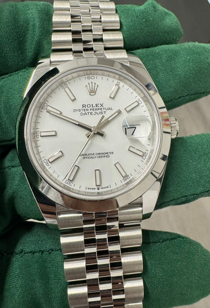 Rolex Stainless Steel Datejust 41 Date Watch - 41 MM - Jubilee Bracelet - Smooth Bezel - White Dial - 126300-0006
