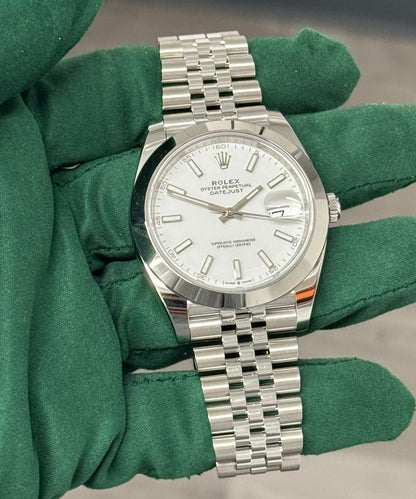 Rolex Stainless Steel Datejust 41 Date Watch - 41 MM - Jubilee Bracelet - Smooth Bezel - White Dial - 126300-0006