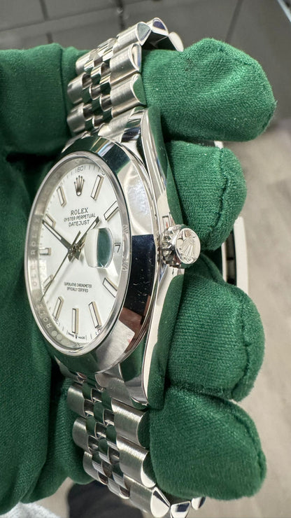 Rolex Stainless Steel Datejust 41 Date Watch - 41 MM - Jubilee Bracelet - Smooth Bezel - White Dial - 126300-0006