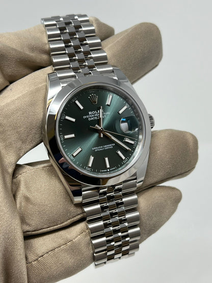 Rolex Stainless Steel Datejust 41 Date Watch - 41 MM - Jubilee Bracelet - Smooth Bezel - Mint Green Dial - 126300-0020