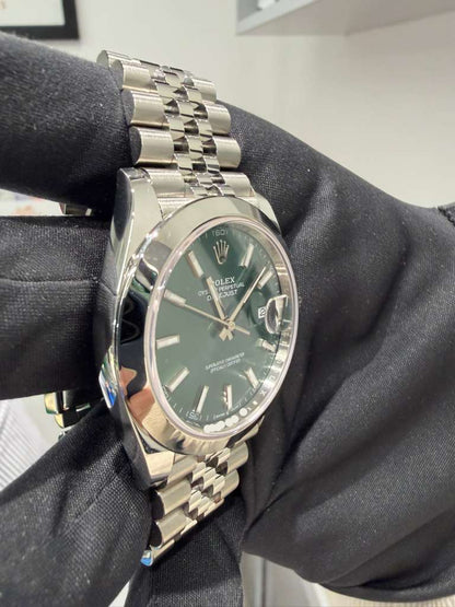 Rolex Stainless Steel Datejust 41 Date Watch - 41 MM - Jubilee Bracelet - Smooth Bezel - Mint Green Dial - 126300-0020
