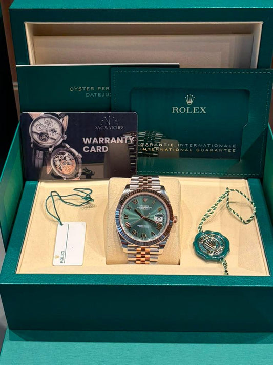 Rolex Stainless Steel and Pink Gold Datejust 41 Date Watch - 41 MM - Jubilee Bracelet - Fluted Bezel - Mint Green Roman Dial - 126331-0022