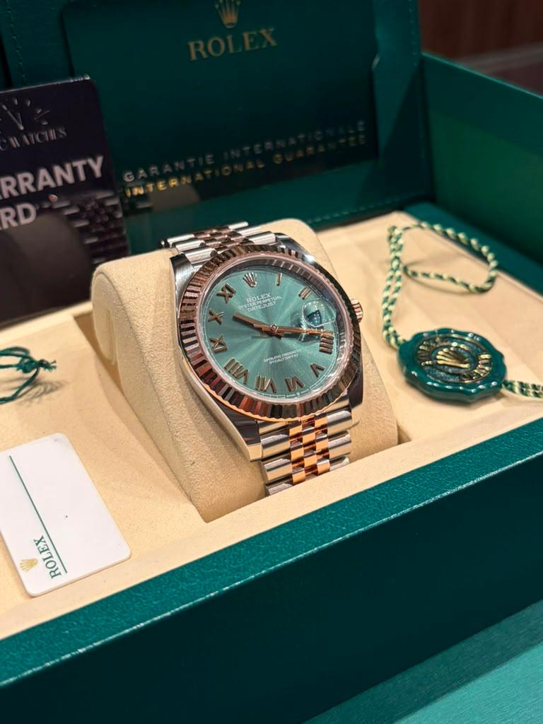 Rolex Stainless Steel and Pink Gold Datejust 41 Date Watch - 41 MM - Jubilee Bracelet - Fluted Bezel - Mint Green Roman Dial - 126331-0022