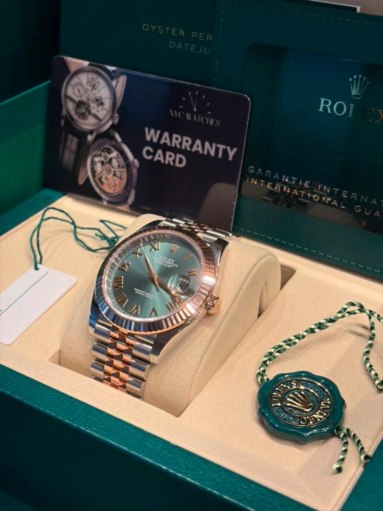 Rolex Stainless Steel and Pink Gold Datejust 41 Date Watch - 41 MM - Jubilee Bracelet - Fluted Bezel - Mint Green Roman Dial - 126331-0022