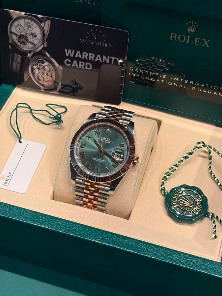 Rolex Stainless Steel and Pink Gold Datejust 41 Date Watch - 41 MM - Jubilee Bracelet - Fluted Bezel - Mint Green Roman Dial - 126331-0022