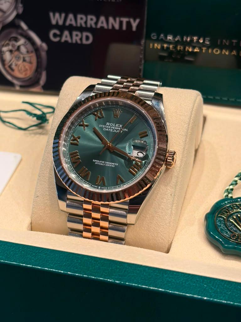 Rolex Stainless Steel and Pink Gold Datejust 41 Date Watch - 41 MM - Jubilee Bracelet - Fluted Bezel - Mint Green Roman Dial - 126331-0022