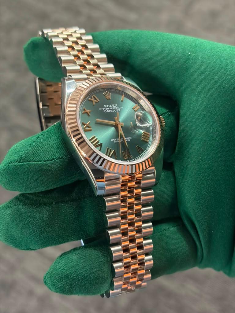 Rolex Stainless Steel and Pink Gold Datejust 41 Date Watch - 41 MM - Jubilee Bracelet - Fluted Bezel - Mint Green Roman Dial - 126331-0022