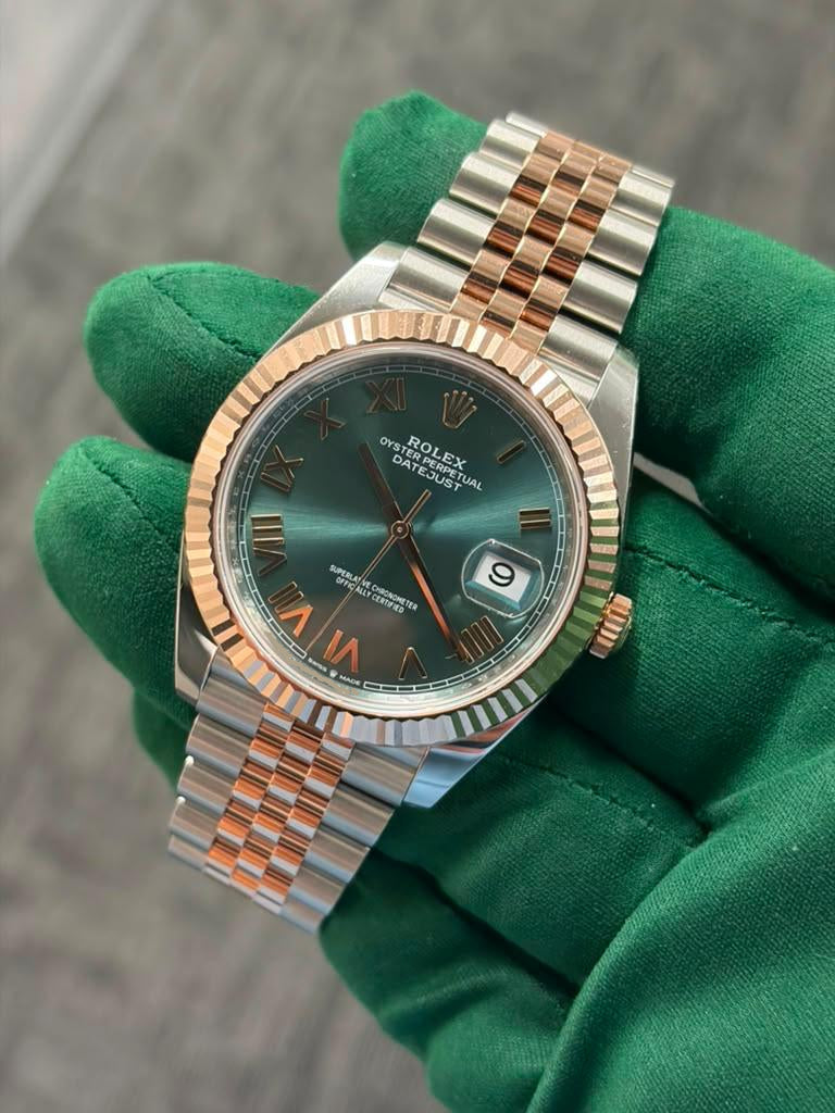 Rolex Stainless Steel and Pink Gold Datejust 41 Date Watch - 41 MM - Jubilee Bracelet - Fluted Bezel - Mint Green Roman Dial - 126331-0022