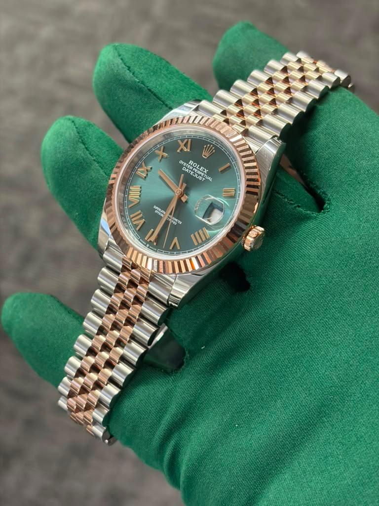 Rolex Stainless Steel and Pink Gold Datejust 41 Date Watch - 41 MM - Jubilee Bracelet - Fluted Bezel - Mint Green Roman Dial - 126331-0022