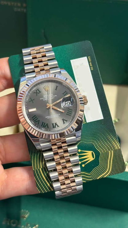 Rolex Stainless Steel and Pink Gold Datejust 41 Date Watch - 41 MM - Jubilee Bracelet - Fluted Bezel - Wimbledon Dial - 126331 slgrj