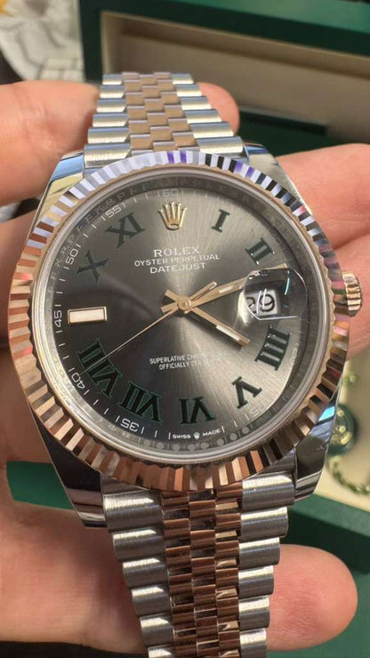 Rolex Stainless Steel and Pink Gold Datejust 41 Date Watch - 41 MM - Jubilee Bracelet - Fluted Bezel - Wimbledon Dial - 126331 slgrj