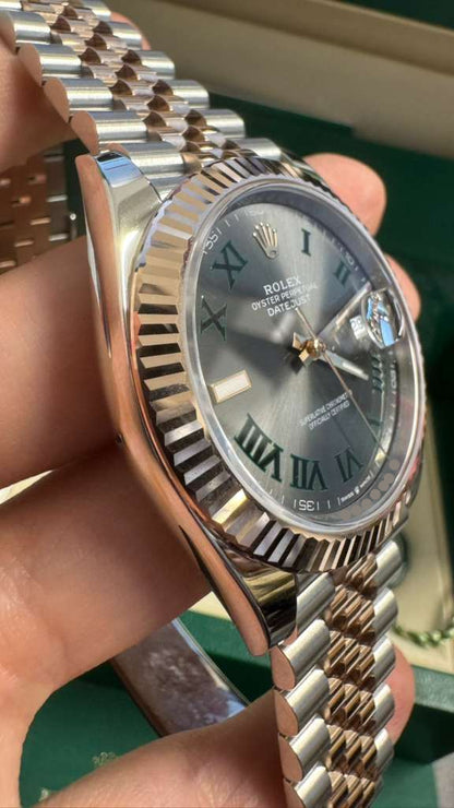 Rolex Stainless Steel and Pink Gold Datejust 41 Date Watch - 41 MM - Jubilee Bracelet - Fluted Bezel - Wimbledon Dial - 126331 slgrj