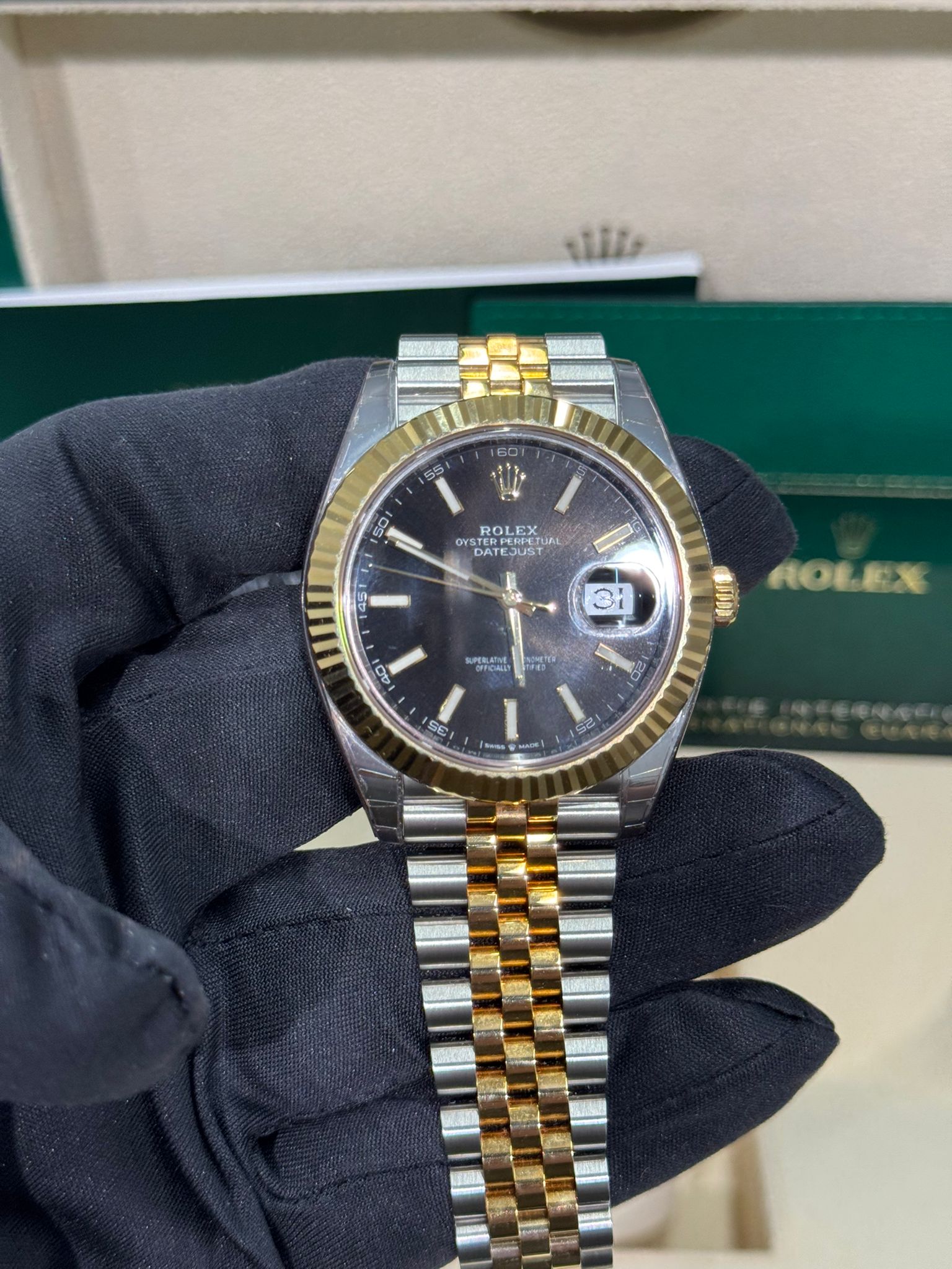 Rolex Stainless Steel and Yellow Gold Datejust 41 Date Watch - 41 MM - Jubilee Bracelet - Fluted Bezel - Black Dial - 126333 bkij