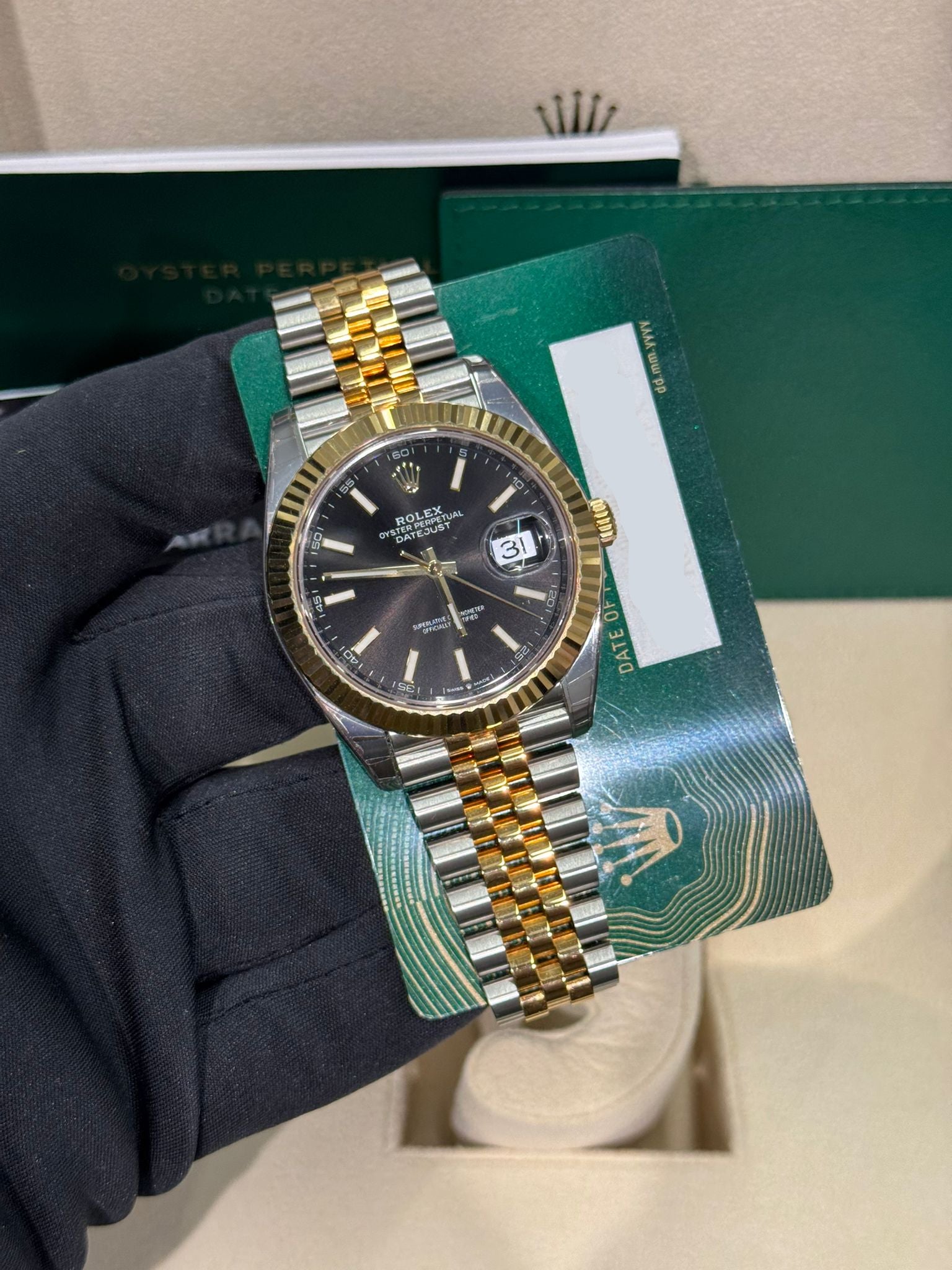 Rolex Stainless Steel and Yellow Gold Datejust 41 Date Watch - 41 MM - Jubilee Bracelet - Fluted Bezel - Black Dial - 126333 bkij