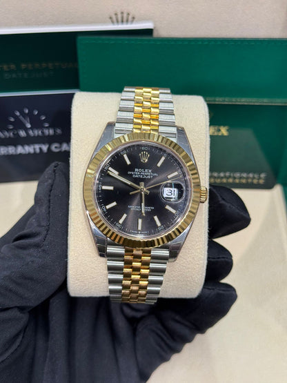 Rolex Stainless Steel and Yellow Gold Datejust 41 Date Watch - 41 MM - Jubilee Bracelet - Fluted Bezel - Black Dial - 126333-0014