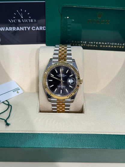 Rolex Stainless Steel and Yellow Gold Datejust 41 Date Watch - 41 MM - Jubilee Bracelet - Fluted Bezel - Black Dial - 126333-0014