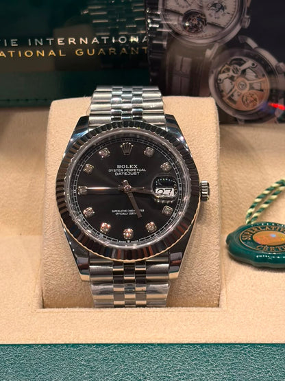 Rolex Stainless Steel and White Gold Datejust 41 Date Watch - 41 MM - Jubilee Bracelet - Fluted Bezel - Black Diamond Dial - 126334-0012