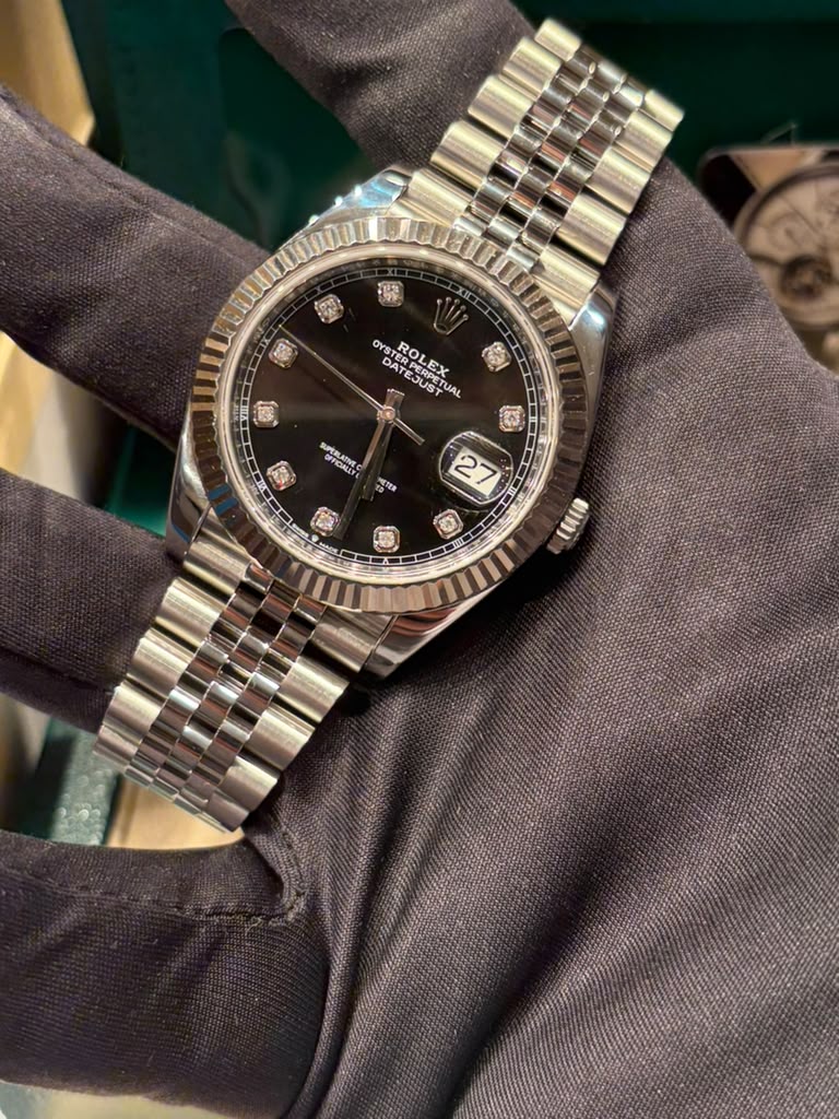 Rolex Stainless Steel and White Gold Datejust 41 Date Watch - 41 MM - Jubilee Bracelet - Fluted Bezel - Black Diamond Dial - 126334-0012