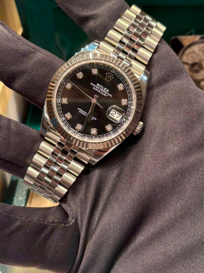Rolex Stainless Steel and White Gold Datejust 41 Date Watch - 41 MM - Jubilee Bracelet - Fluted Bezel - Black Diamond Dial - 126334-0012