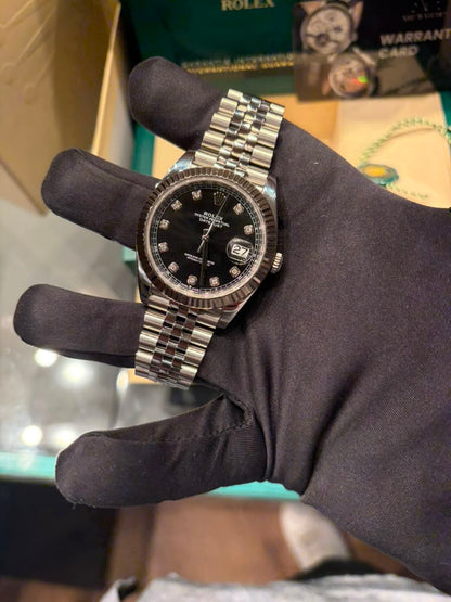 Rolex Stainless Steel and White Gold Datejust 41 Date Watch - 41 MM - Jubilee Bracelet - Fluted Bezel - Black Diamond Dial - 126334-0012