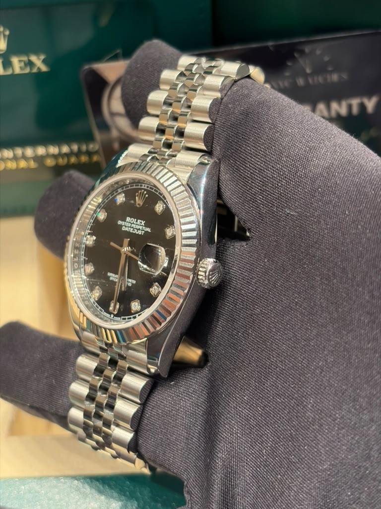 Rolex Stainless Steel and White Gold Datejust 41 Date Watch - 41 MM - Jubilee Bracelet - Fluted Bezel - Black Diamond Dial - 126334-0012