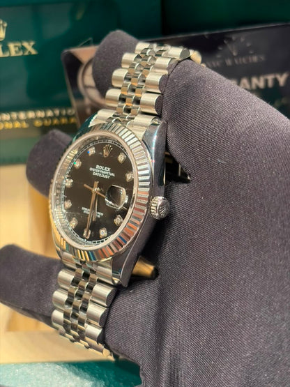 Rolex Stainless Steel and White Gold Datejust 41 Date Watch - 41 MM - Jubilee Bracelet - Fluted Bezel - Black Diamond Dial - 126334-0012