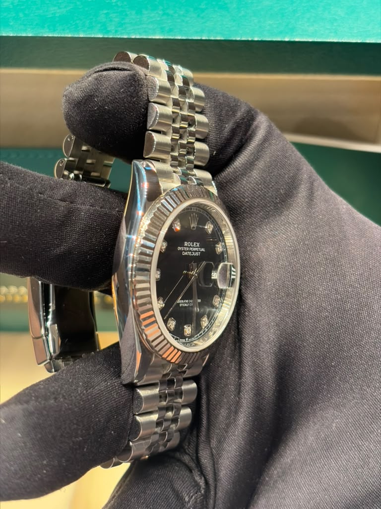 Rolex Stainless Steel and White Gold Datejust 41 Date Watch - 41 MM - Jubilee Bracelet - Fluted Bezel - Black Diamond Dial - 126334-0012