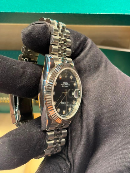 Rolex Stainless Steel and White Gold Datejust 41 Date Watch - 41 MM - Jubilee Bracelet - Fluted Bezel - Black Diamond Dial - 126334-0012
