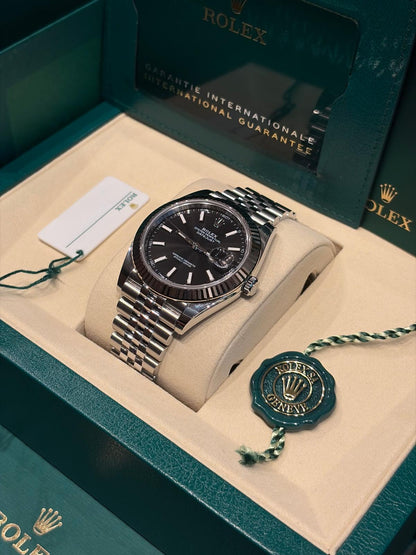 Rolex Stainless Steel and White Gold Datejust 41 Date Watch - 41 MM - Jubilee Bracelet - Fluted Bezel - Black Dial - 126334-0018