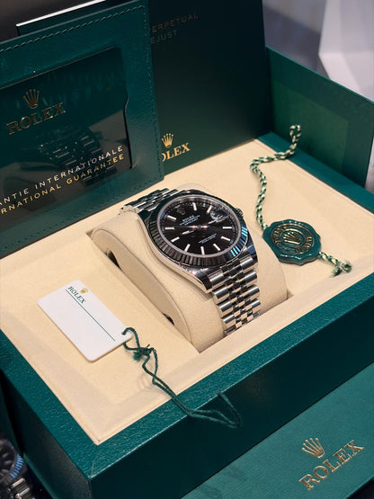 Rolex Stainless Steel and White Gold Datejust 41 Date Watch - 41 MM - Jubilee Bracelet - Fluted Bezel - Black Dial - 126334-0018