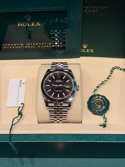 Rolex Stainless Steel and White Gold Datejust 41 Date Watch - 41 MM - Jubilee Bracelet - Fluted Bezel - Black Dial - 126334-0018