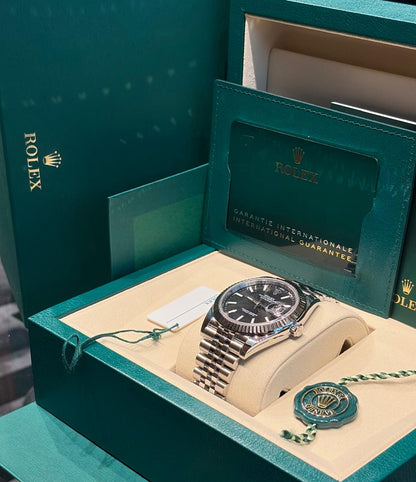 Rolex Stainless Steel and White Gold Datejust 41 Date Watch - 41 MM - Jubilee Bracelet - Fluted Bezel - Black Dial - 126334-0018