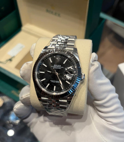 Rolex Stainless Steel and White Gold Datejust 41 Date Watch - 41 MM - Jubilee Bracelet - Fluted Bezel - Black Dial - 126334-0018
