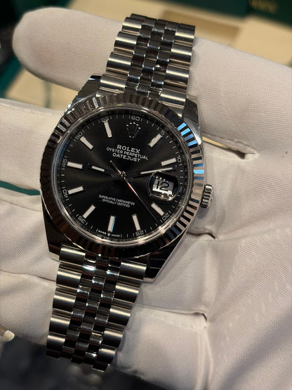 Rolex Stainless Steel and White Gold Datejust 41 Date Watch - 41 MM - Jubilee Bracelet - Fluted Bezel - Black Dial - 126334-0018