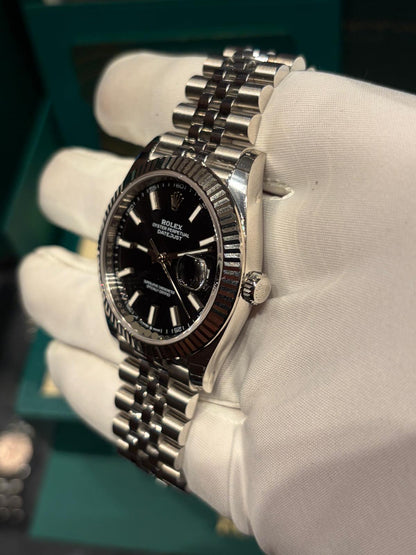 Rolex Stainless Steel and White Gold Datejust 41 Date Watch - 41 MM - Jubilee Bracelet - Fluted Bezel - Black Dial - 126334-0018