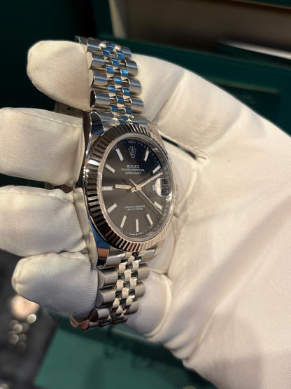 Rolex Stainless Steel and White Gold Datejust 41 Date Watch - 41 MM - Jubilee Bracelet - Fluted Bezel - Black Dial - 126334-0018