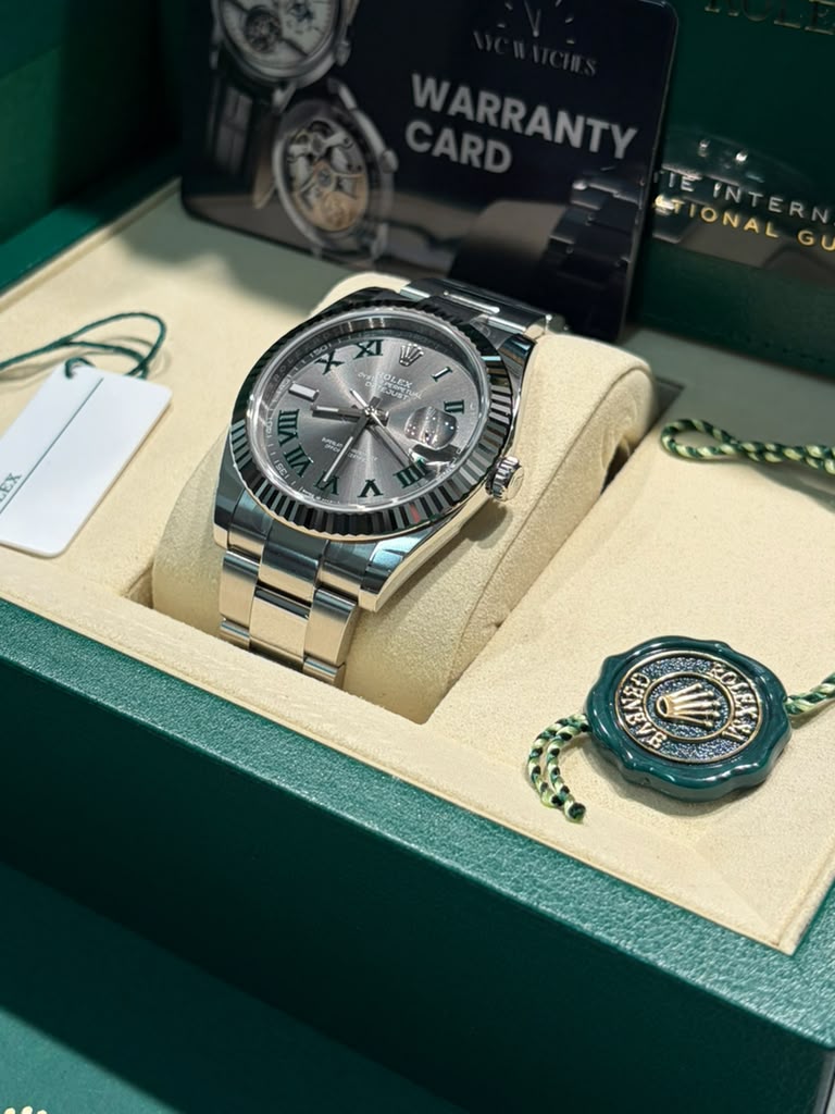 Rolex Stainless Steel and White Gold Datejust 41 Date Watch - 41 MM - Oyster Bracelet - Fluted Bezel - Wimbledon Dial - 126334-0021