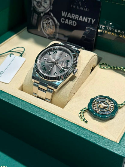 Rolex Stainless Steel and White Gold Datejust 41 Date Watch - 41 MM - Oyster Bracelet - Fluted Bezel - Wimbledon Dial - 126334-0021