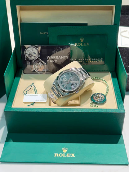 Rolex Stainless Steel and White Gold Datejust 41 Date Watch - 41 MM - Oyster Bracelet - Fluted Bezel - Wimbledon Dial - 126334-0021