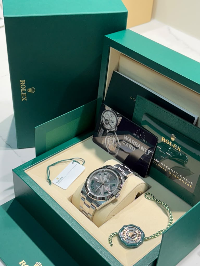 Rolex Stainless Steel and White Gold Datejust 41 Date Watch - 41 MM - Oyster Bracelet - Fluted Bezel - Wimbledon Dial - 126334-0021