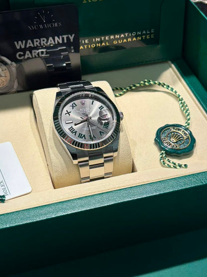 Rolex Stainless Steel and White Gold Datejust 41 Date Watch - 41 MM - Oyster Bracelet - Fluted Bezel - Wimbledon Dial - 126334-0021