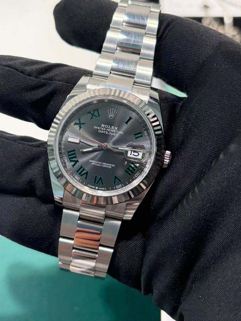 Rolex Stainless Steel and White Gold Datejust 41 Date Watch - 41 MM - Oyster Bracelet - Fluted Bezel - Wimbledon Dial - 126334-0021
