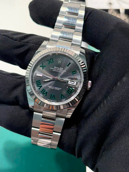 Rolex Stainless Steel and White Gold Datejust 41 Date Watch - 41 MM - Oyster Bracelet - Fluted Bezel - Wimbledon Dial - 126334-0021